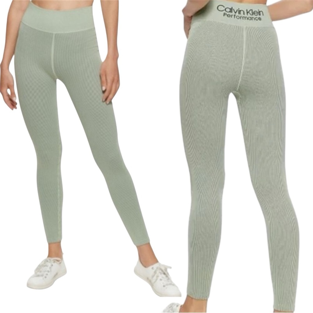 Calvin Klein Performance Sage Ribbed 7/8 Length Leggings XL